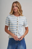 STRIPE KNITTED SWEATER BUTTON DOWN CARDIGAN TOP WITH RUFFLE
