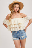 TEXTURED OFF-THE-SHOULDER TIERED CROP TOP