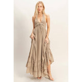 Halter Neck Smocked Maxi Dress