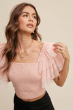 Tulle Ruffle Sleeve Smocked Top