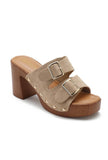 Trendy KA-77 wedge heel mules with adjustable buckle
