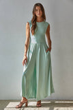 L9334 | Knit Polyester Spandex Open Back Wide Leg Jumpsuit
