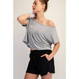 VISCOSE MODAL CROPPED OFF SHOULDER TOP