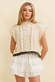 CABLE KNIT DROP SHOULDER CONTRAST STITCH SWEATER