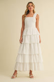 ID8988-B FLORAL EYELET RUFFLE STRAP SMOCKED TIERED MAXI