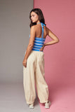 PT19558 Striped Textured Knit Halter Top - Fitted
