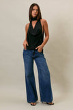 COWL NECK TOP WITH ATTACHED SCARF