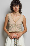 V-Neck Sleeveless Lace Ribbed Knit Top