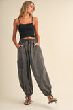 IP1530-B STRIPED DOUBLE GAUZE CONTRAST POCKET BALLOON PANTS