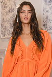R5268D  Smocked V-neck Ruffled Solid Woven Romper