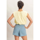 Bubble Hem Cotton Eyelet Sleeveless Top