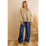 WOMEN NAVY FLORAL PRINT RELAXED WIDE LEG PANTS