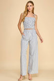 CP10119-Striped Elastic Waist Wide Leg Pants