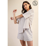 PLUS SIZE MINERAL WASHED COTTON OVERSIZED SLIT TEE