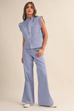 IST6347 STRIPED DENIM RUFFLE OVERSIZE VEST AND WIDE PANTS
