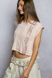 Round Neck Trim Point Floral Patch Sleeveless Top