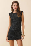 Sequin Scoop Back Structured Shoulders Dress