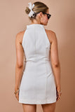 Sleeveless Crepe Stand Collar Detail Mini Dress