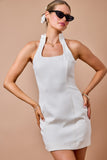 Sleeveless Crepe Stand Collar Detail Mini Dress