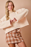 Textured Plaid Mini Skort W/ Oversized Belt & Buckle Detail